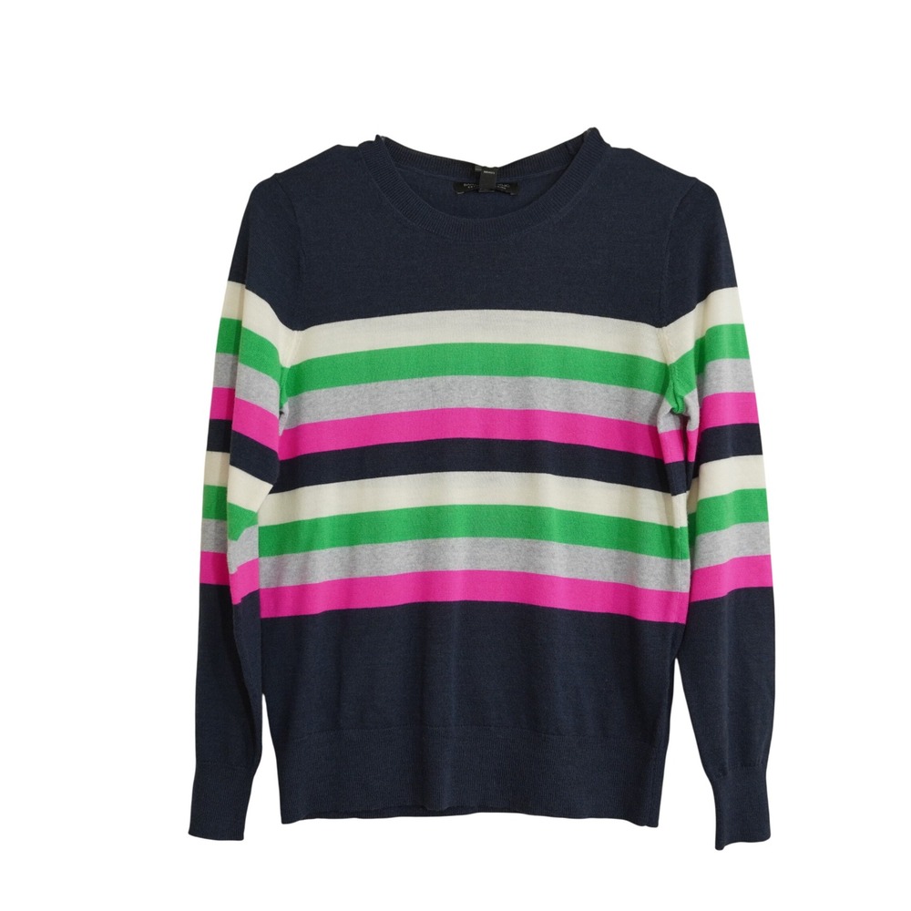 Banana Republic Extra Fine Merino Wool Striped Sweater Navy Pink Green Petite S